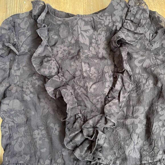 H&M Ruffle Blouse Women's S 6 Black Goth Floral - Picture 7 of 12